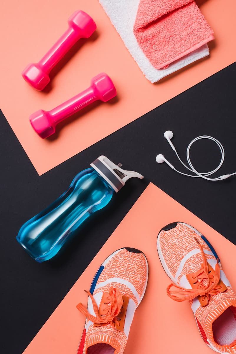 Flat lay of training and nutrition essentials.